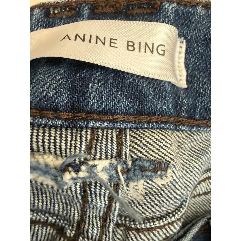 Anine Bing Womens Button Fly Raw Hem Denim Medium Wash Skinny Blue Jeans 26